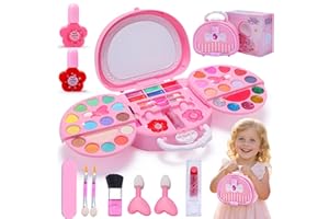 Kids Makeup Kit with Mirror - Real Washable Makeup Set for Little Girls , Play Makeup for Toddlers Children Princess Dress Up