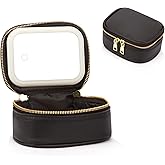 STORICANS Small Makeup Bag with LED Mirror, Mini Cosmetic Bag for Purse,3 Adjustable Brightness,PU Material,USB Charging,5.9 x 4.5 x 2.8 inch,Cute Preppy Black