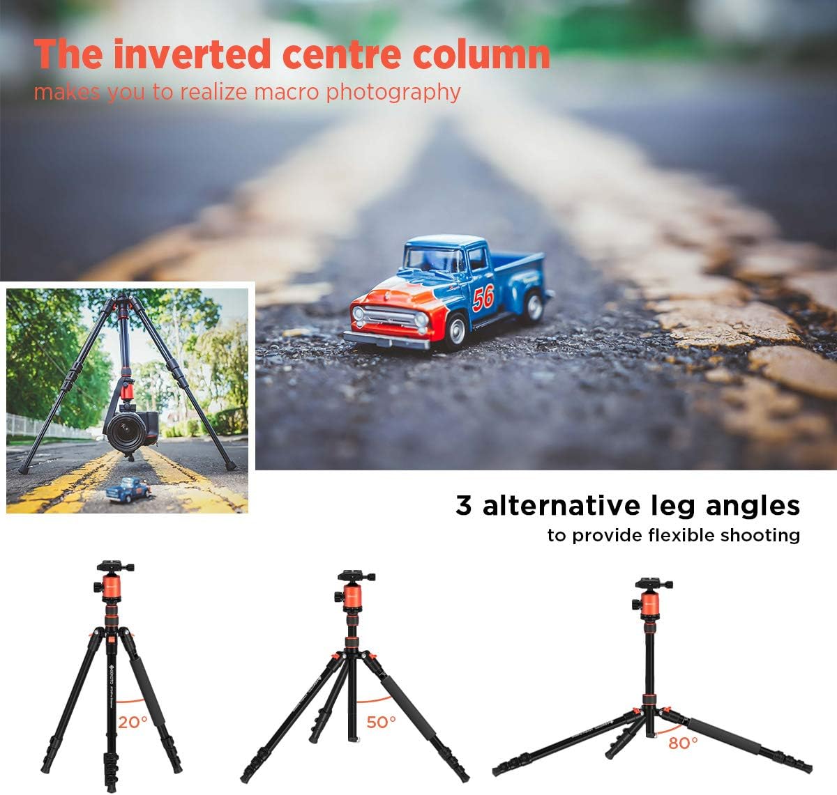 GEEKOTO 77'' Tripod, Camera Tripod for DSLR, Compact Aluminum Tripod with 360 Degree Ball Head and 8kgs Load for Travel and Work : Camera & Photo