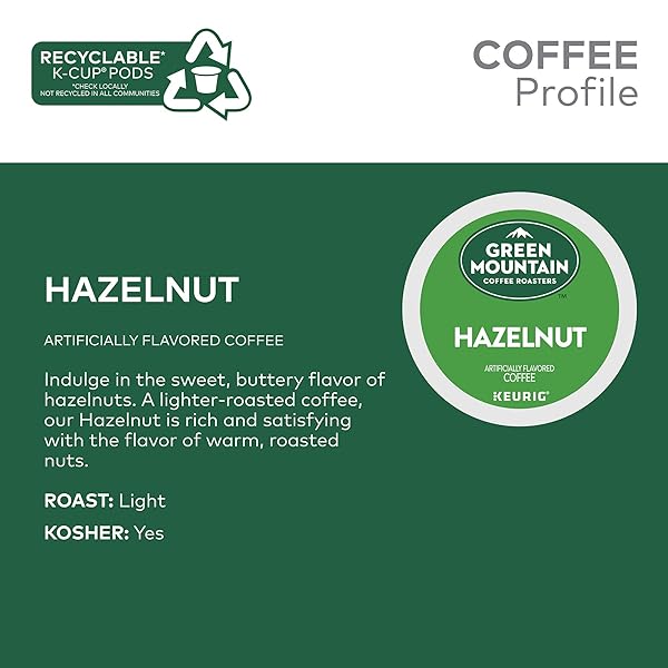 GREEN MOUNTAIN COFFEE ROASTERS HAZELNUT KEURIG SINGLE-SERVE K-CUP PODS, LIGHT ROAST COFFEE, 32 COUNT
