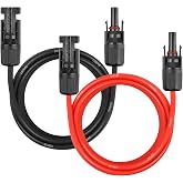 Solar Panel Extension Cable - 10AWG 5FT Solar Wire Cord 10 Gauge PV Wire with Female &amp; Male Waterproof Connector for RV, Photovoltaic Systems, Home, Boat, Solar Panels, Car(5ft Red + 5ft Black)