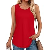 SMENG Women's Loose Fit Tank Tops Casual Flowy Curved Hem Sleeveless Basic Scoop Neck UPF 50+ Protection Tunic