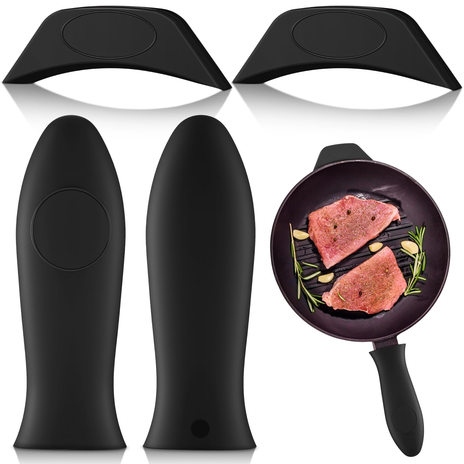 Photo 1 of Domensi 4 Pcs Silicone Hot Handle Holder Set Cast Iron Skillet Handle Covers Heat Resistant Silicone Assist Handle Holder for Frying Pans Cast Iron Skillet Griddles Cookware(Black)