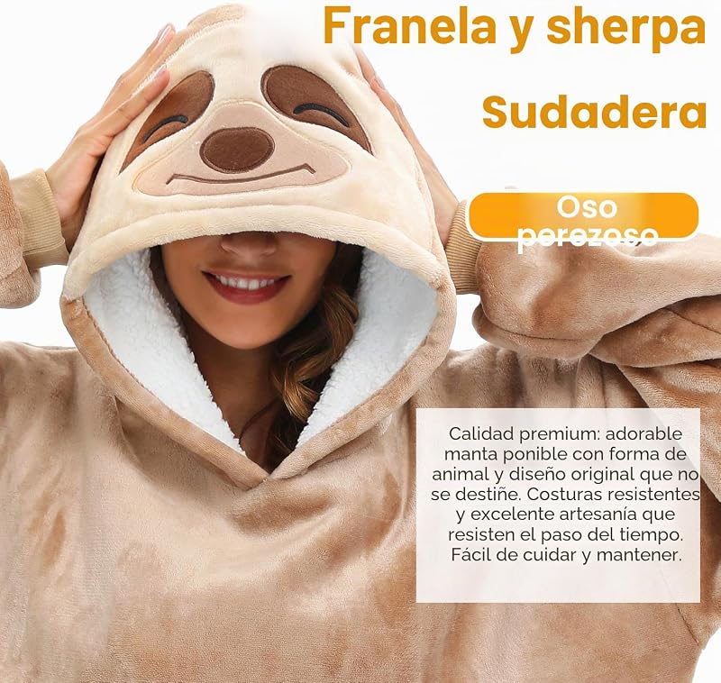 Panda Hoodie de Flanela Oversized Manta-Sweatshirt, Unissex, Preguiçoso., M