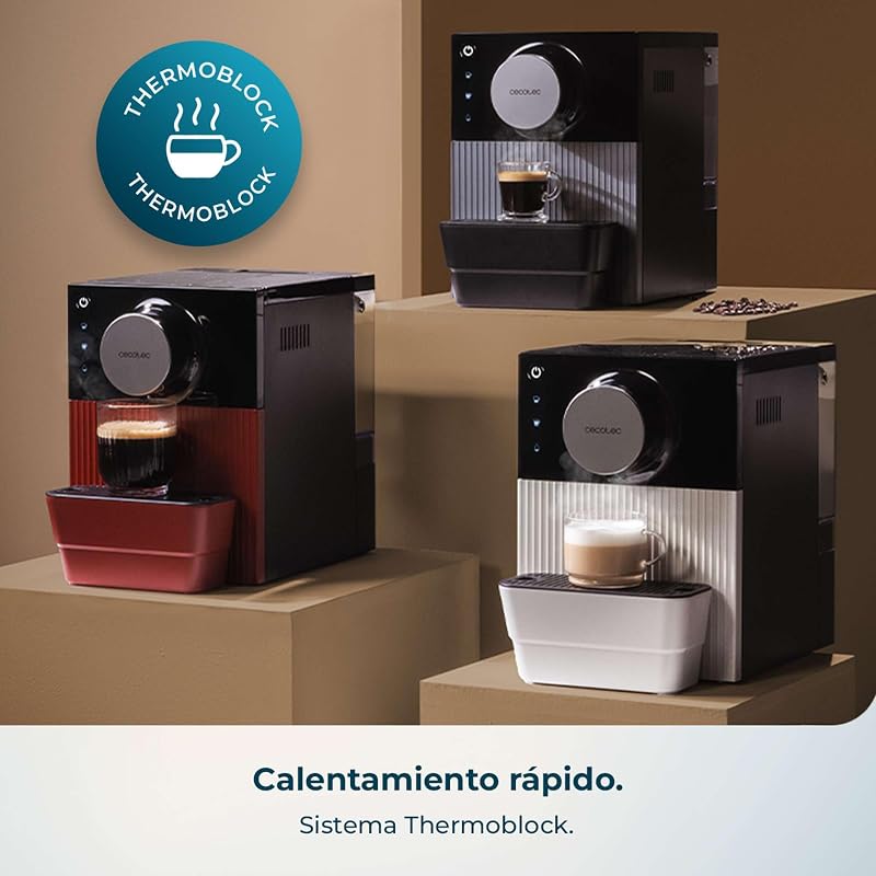 Cremmaet Cube Máquina de café super automática compacta. 1350W, Sistema de prensagem de 10g, Sistema de pré-infusão, 19 barras, Sistema de termobloco, 5 níveis de moagem, Painel de controle de toque