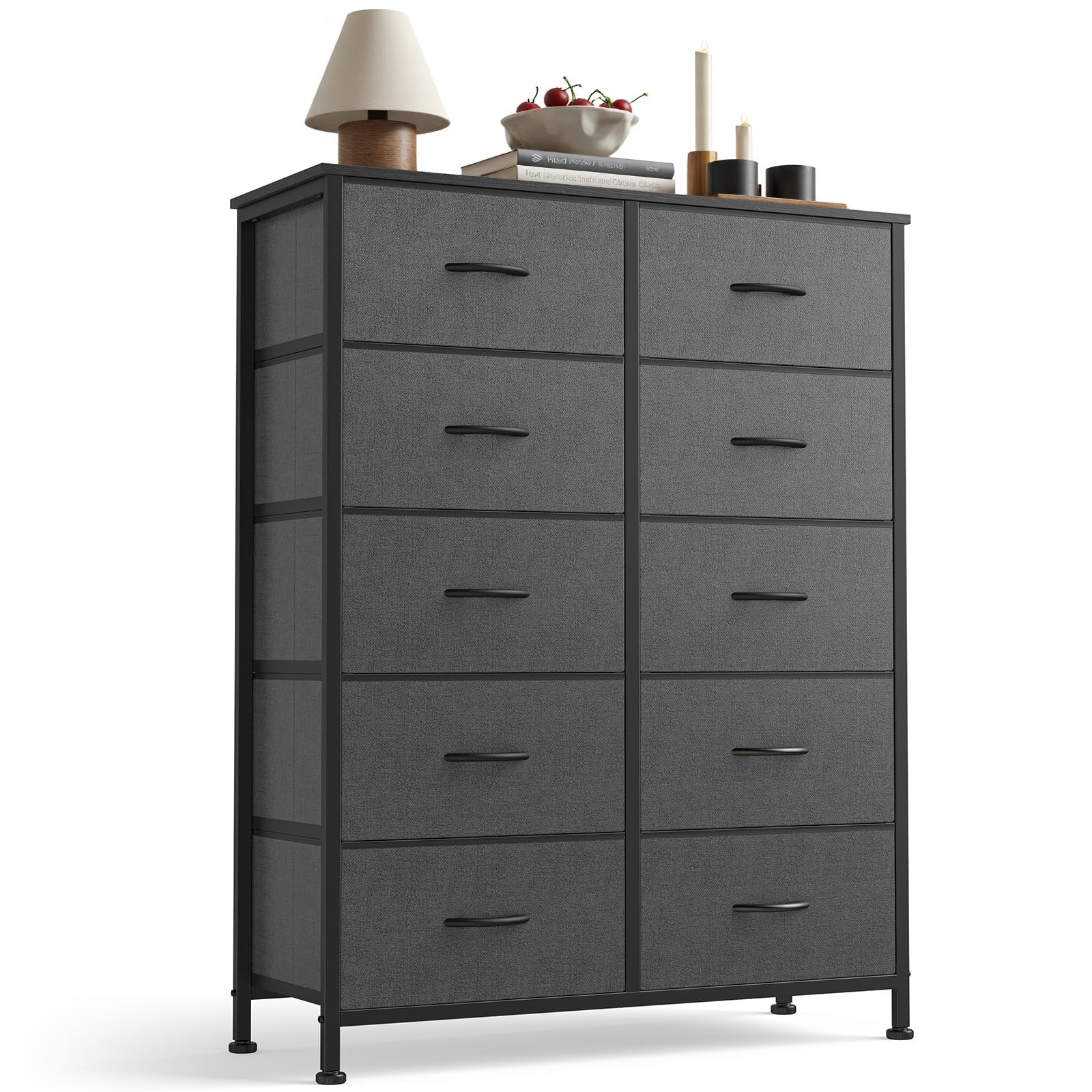 Photo 1 of **PARTS ONLY/DAMAGED AND MISSING PARTS**Sweetcrispy 10 Drawer Dresser, Tall Fabric Dresser for Bedroom, Storage Tower with Bins Chest Organizer Unit for Closet, Hallway, Steel Frame Wood Top, Easy Pull Handle, Grey