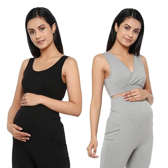 Women's Maternity & Nursing Bra - Grey & Black (Grey & Black, XX-Large)