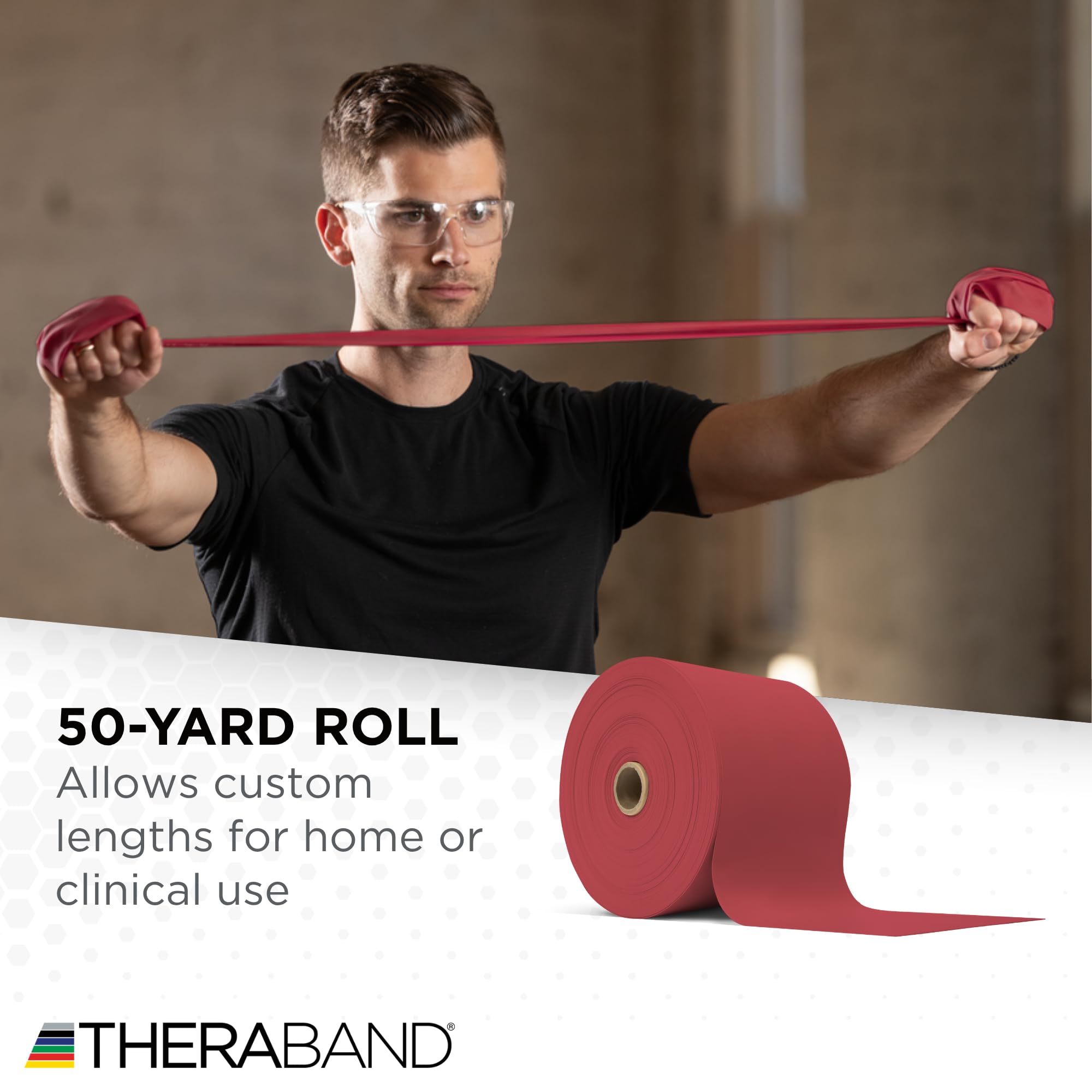 THERABAND Resistance Band, Red, Medium, 50-Yard Roll, Latex-Free, Elastic Band for Exercise, Physical Therapy, Yoga, Pilates, Stretching, Home Workouts, Cut-to-Length, Color-Coded Levels