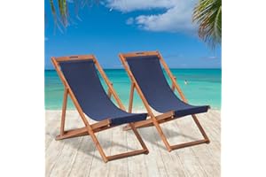 Dkelincs Removable Fabric Patio Chairs Adjustable Height Beach Sling Chairs Set of 2 for Indoor Outdoor Beach Balcony Camping (Blue)