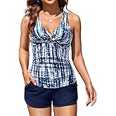 Women Tankini Swimsuit with Shorts - Two Piece Tummy Control Bathing Suit Twist Knot Swimwear 2025 with Pockets