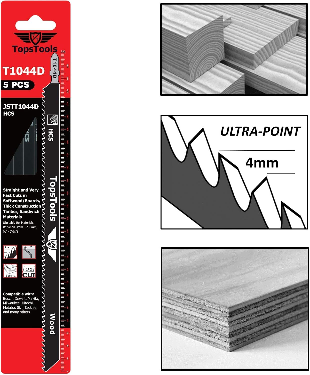 5 x TopsTools JSTT1044D T1044D 250mm Jigsaw Blades Designed for Long Clean Straight and Fast Cuts in Wood - Image 5