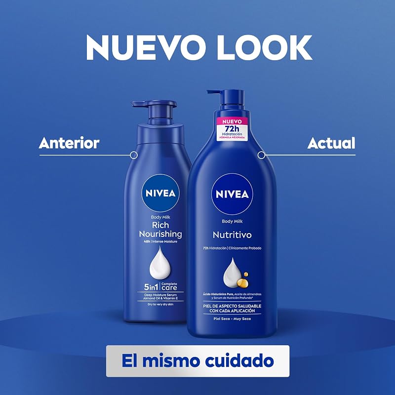 Nivea nourishing body milk (1 x 625 ml), leite corporal que hidrata por 72 horas, creme hidratante corporal com óleo de amêndoa e ácido hialurônico, para pele seca