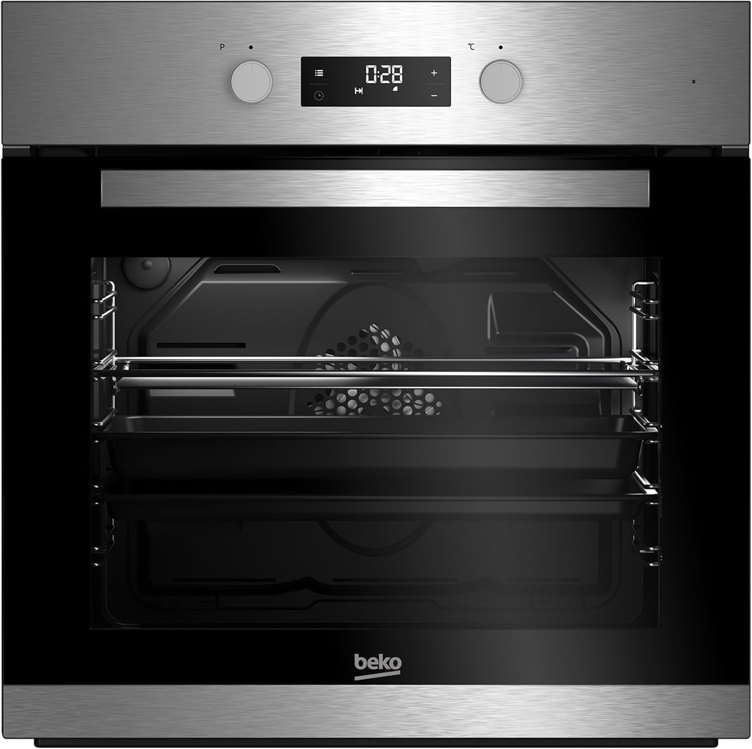 Beko BIM22301X Backofen Elektro/A/71 L/Silber/SimpleSteam Reinigungsfunktion/3D-Kochen/Pflegeleichte Emaillierung/Kindersicherung/Backofentür abnehmbar/Kühlgebläse