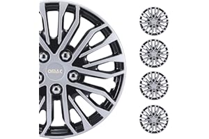 OMAC Silver & Black Hub Caps 15 Inch Set of 4, Tapas para Rines 15, Premium Wheel Covers 15 Inch, R15 Rim Cover Set, Snap On Durable Car Replacement Exterior Accessories