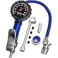 Tire Pressure Gauge with Inflator and Longer Hose - Most Accurate, Heavy Duty Air Chuck with Gauge for Air Compressor Tire Inflator Attachment - 100PSI