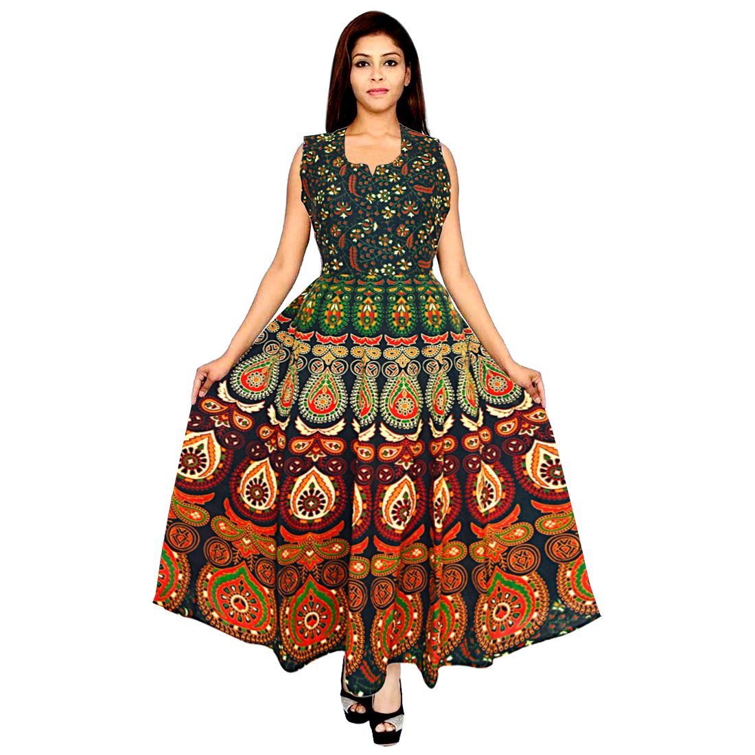 jwf women's cotton midi dress(fr_3451_multicolour_free size)