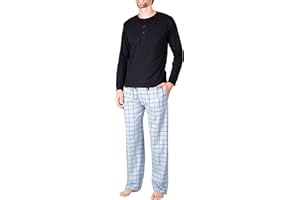 SLEEPHERO Men’s Pajama Set Pajamas For Men 2 Piece PJ Set with Cotton Knit Men Pajama Pants and Long Sleeve Henley T-Shirt