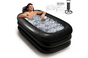 INFLATOAST Portable Bathtub for Adults with Cover - Ice Bath & Hot Tub for Athletes Recovery, Home SPA - Large Inflatable Bathtub 62.2x37.4x17.72in, Includes Pump, Easy Inflate & Drain
