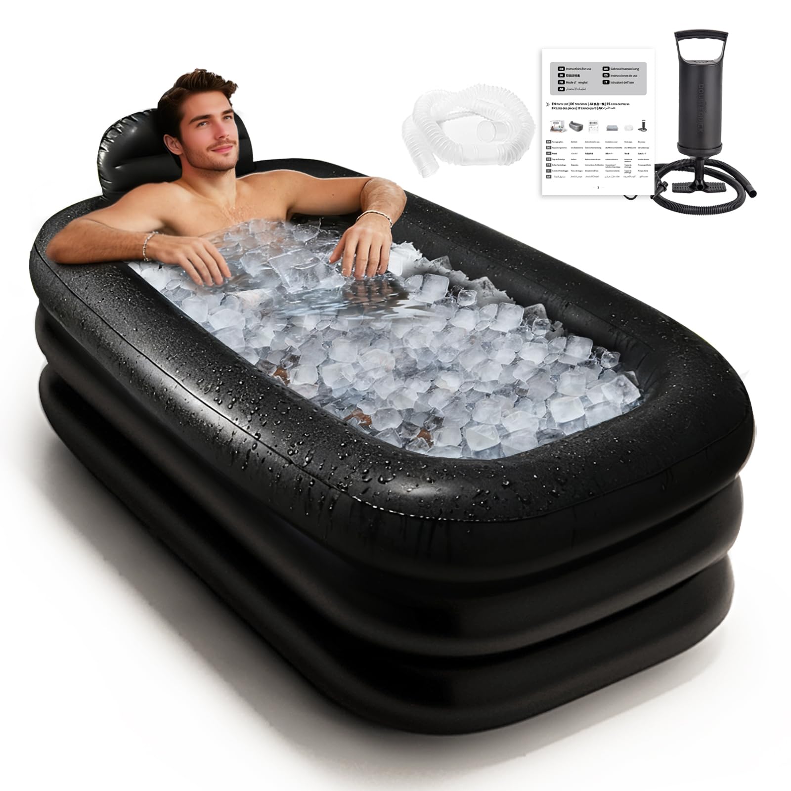 Photo 1 of Inflatoast Portable Bathtub for Adults with Cover - Ice Bath & Hot Tub for Athletes Recovery, Home SPA - Large Inflatable Bathtub 62.2x37.4x17.72in, Includes Pump, Easy Inflate & Drain