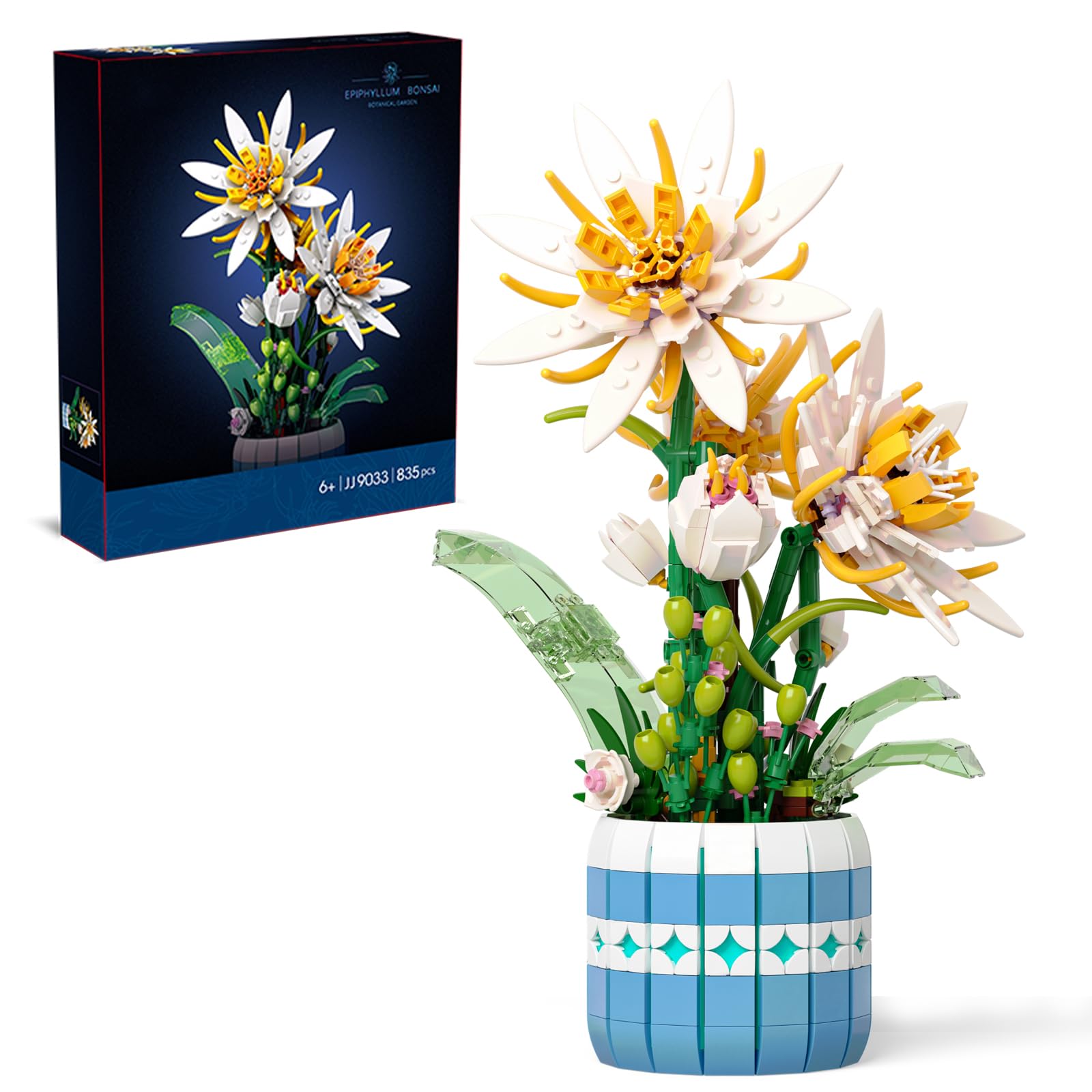QLT Ideas Epiphyllum Flower Building Kit, Exquisite Flower Bonsai Building Blocks,Plants and Flowers,Botanical Collection, Home Decorr Gift for Adults and Teens (835 PCS)