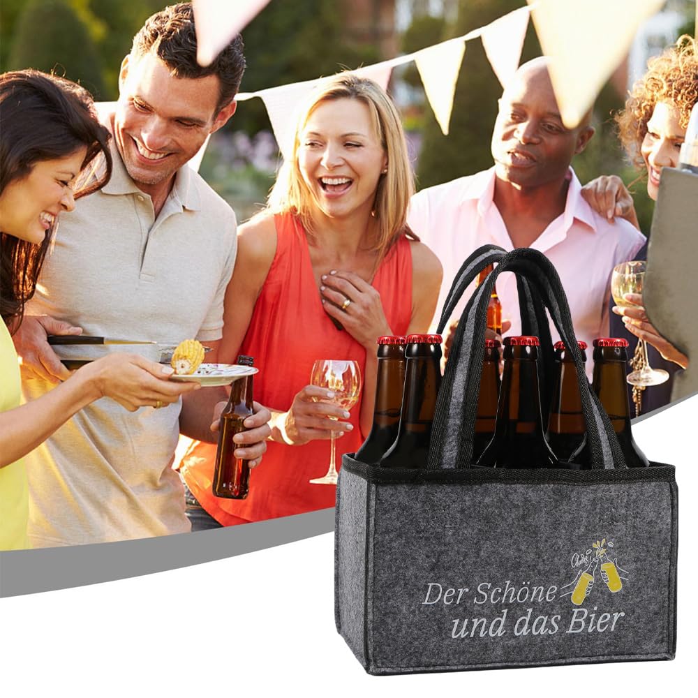YRsorn Männerhandtasche Bier - Flaschentasche 6 Flaschen, Bier Geschenke für Männer, Der Schöne und Das Bier Personalisierte Geschenke für Herren, Vater, Sohn, Freund, Grau 6