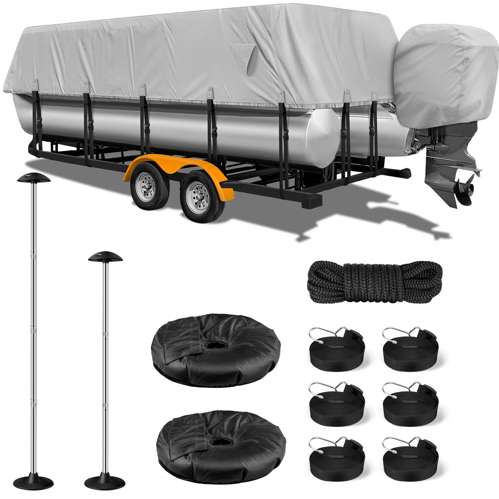 Photo 1 of 17-20 ft V Hull Boat / B-Boat cover-Polyester Fabric-PO NO#24NBCU001S13), Adjustable 14 Tie Down Straps,Gray