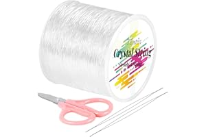 Tilhumt 1mm Elastic String, 328Feet Stretchy Bracelet Crystal String with 2 Beading Needles and 1 Scissors for Beading and Jewelry Making