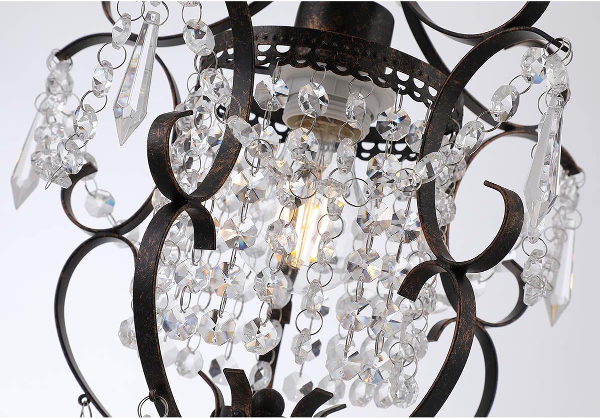 Riomasee Mini Chandelier Antique Bronze Chandeliers 1 Light Elegant Chandelier Crystal Iron Ceiling Light Fixture for Bedroom, Girls Room, Bathroom - - 