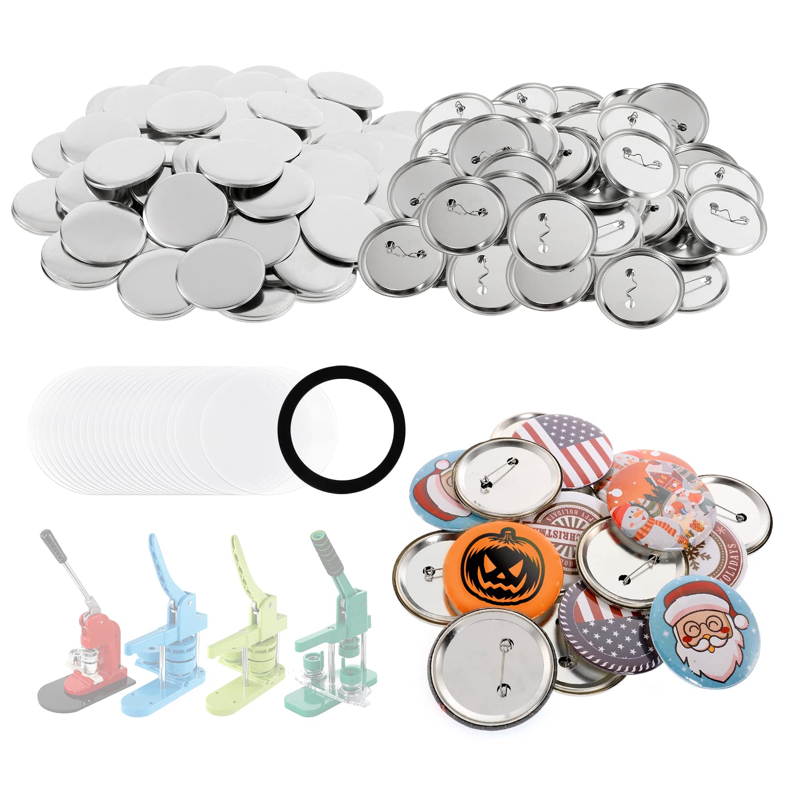 Dyna-Living 200Pcs Buttons Badges Pins 32mm/1.26inch Badge Making Kit Metal Round Badge Blank Button Pins for DIY Crafts Supplies Kids Party Gifts