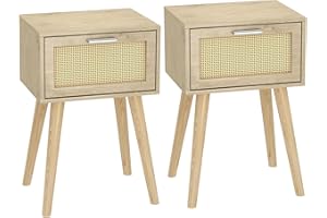 LAATOOREE Bedside Table Set of 2, Boho End Table with Solid Wood Feet for Bedroom and Living Room