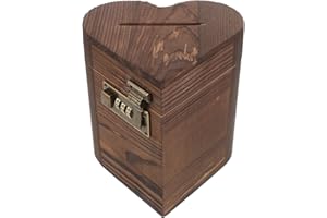 DECHOUS Heart-Shaped Piggy Bank with Lock, Rustic Wooden Coin Bank for Savings, Decorative Lockable Money Jar for Home and Of