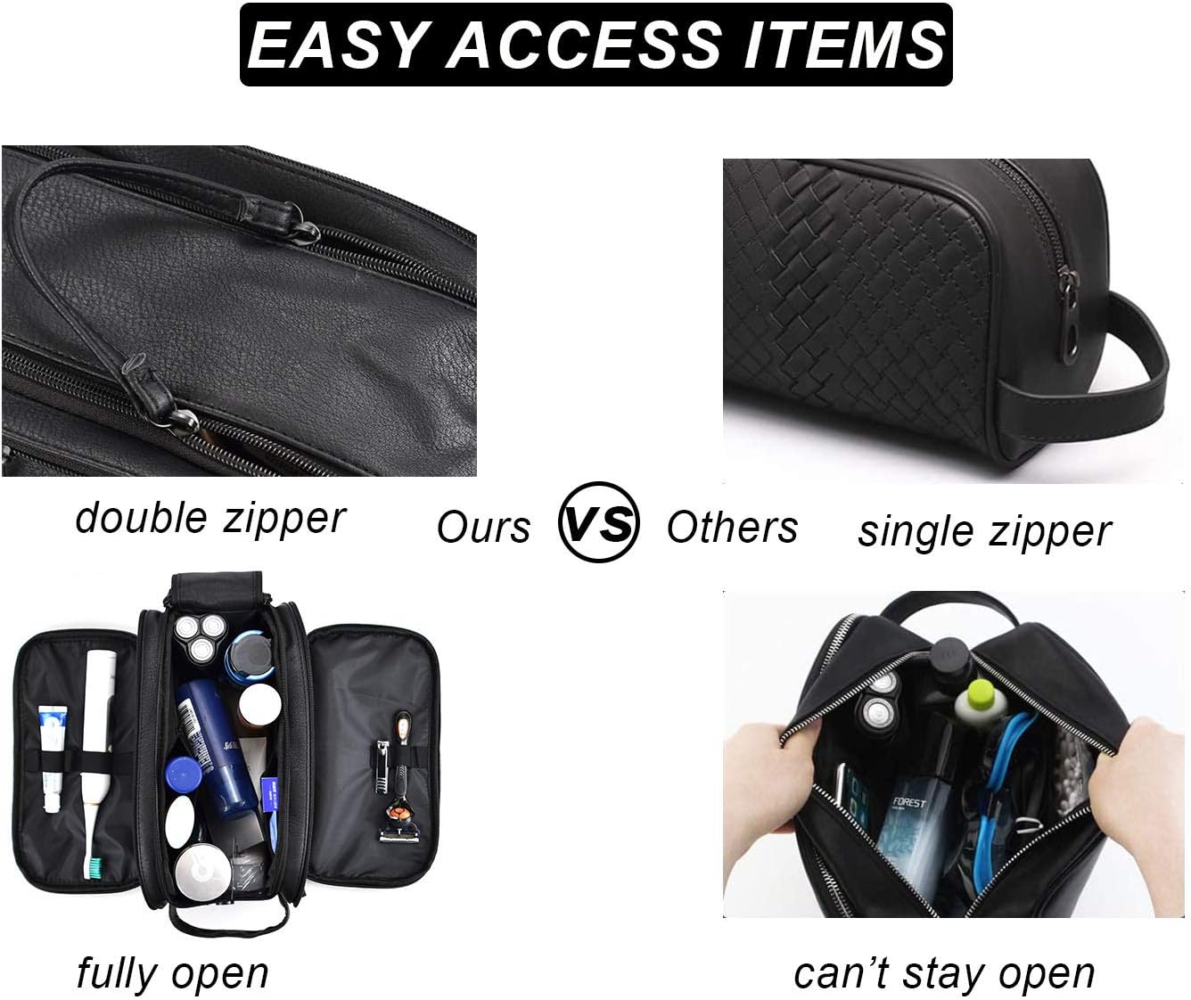 Loteaf Toiletry Bag for Men PU Leather Water-Resistant Travel Toiletry Bag Organizer Dopp Kit for Toiletries Accessories