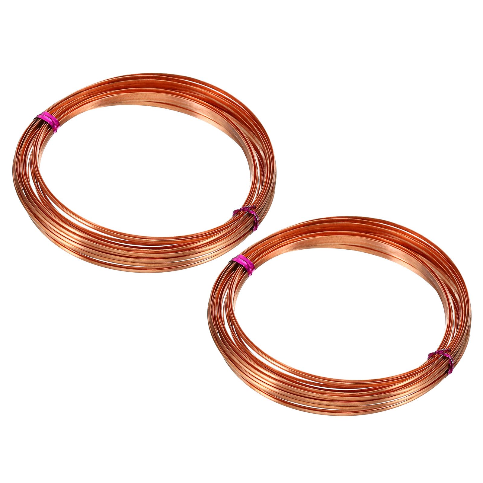 PATIKIL 99.9% Half Hard Copper Wire, 2Pcs 15Gauge/1.5 * 0.6mm Diameter 6m/19.68ft Half Round Spool Pure Copper Craft Wire for Jewelry Making Beading Garden Plants