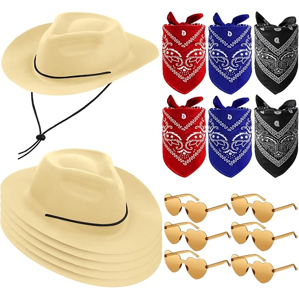 Amazon.com: Coume 6 Sets Western Cowboy Hats with Bandanas  display picture 1