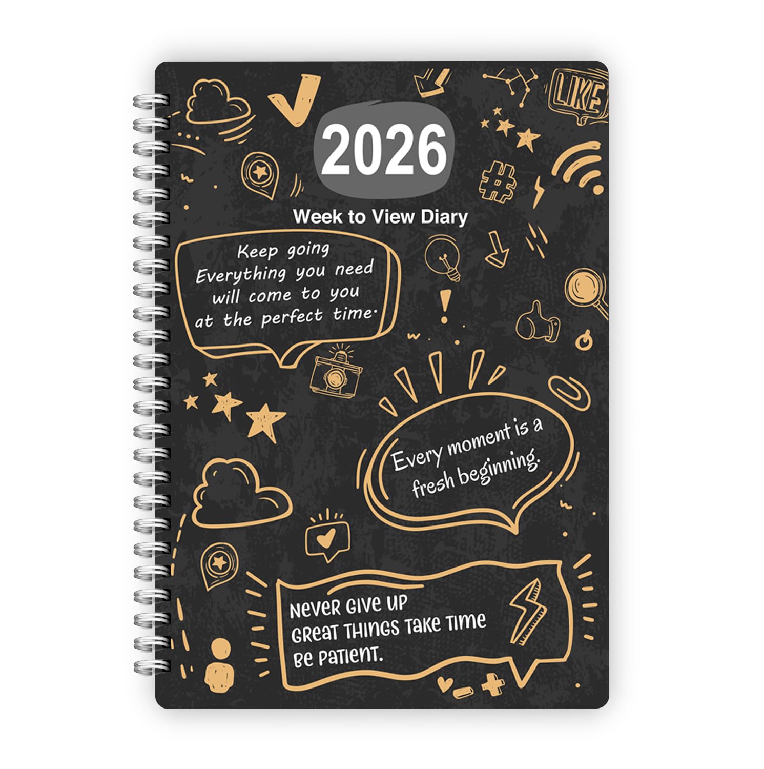 2026 Diary A5 Wiro Weekly Planner Runs Jan 2026 - Dec 2026 with Monthly Overview Pages Perfect for The Home, Office or Bag