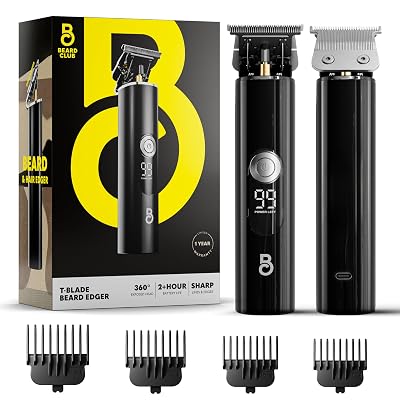 The Beard Club Professional T-Blade Beard Trimmer for Men LT - Barber Electric Shaver, Mustache & Hair Clippers for Men Zero Gapped Cordless Buzzer Hair Trimmer & T Liner - Edger Line Up Grooming Kit