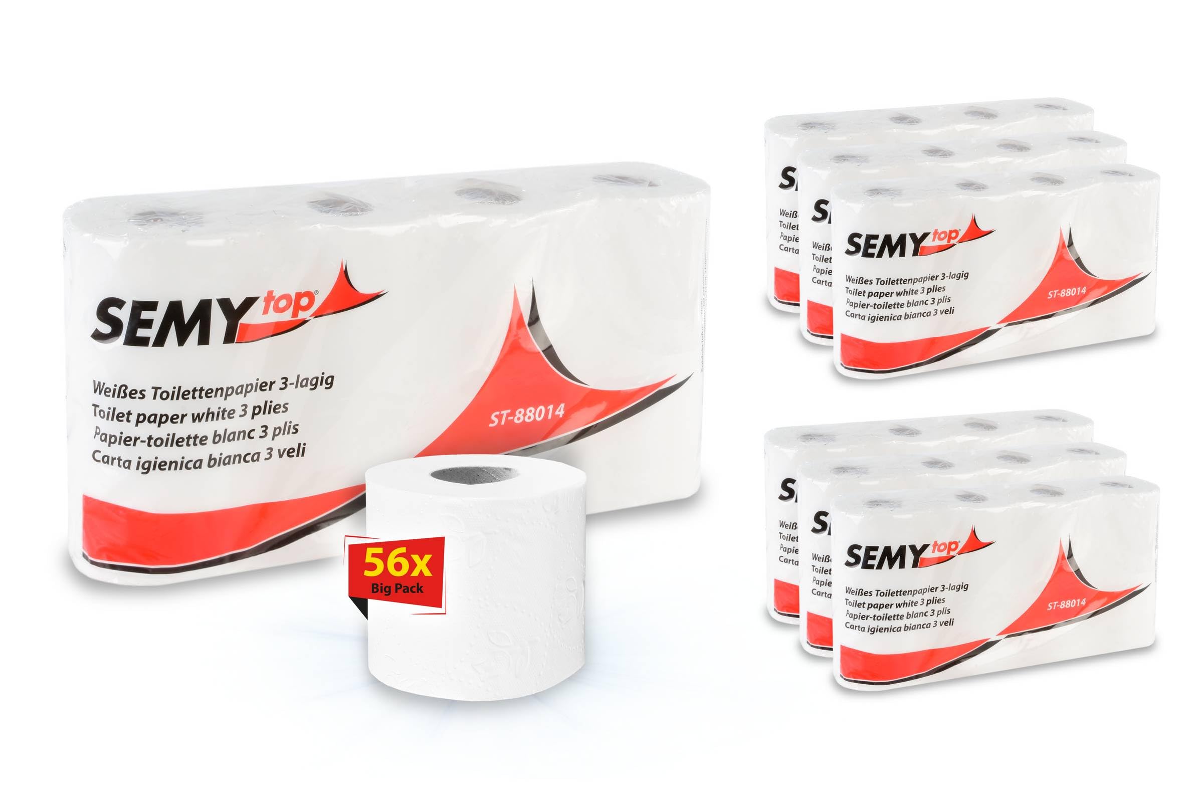Semy Top 3-Ply Bright-White Toilet Paper 250 Sheets (7 Packs of 8 Rolls Each)