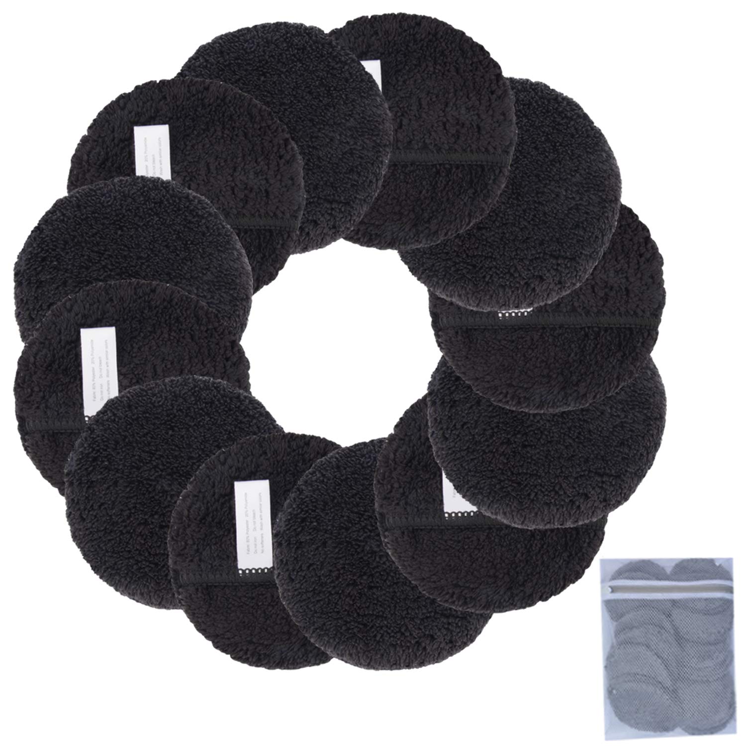 KinHwa Makeup Remover Pads Reusable Microfibre Face Cloths Super Soft Washable Facial Cleansing Pads with Laundry Bag For All Skin Types 12 Pack Black…