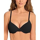 IHOIU Push Up Bra Thick Padded Add Cup Smooth T-Shirt Bras Demi Plunge Underwire Support Comfort Bralette Women