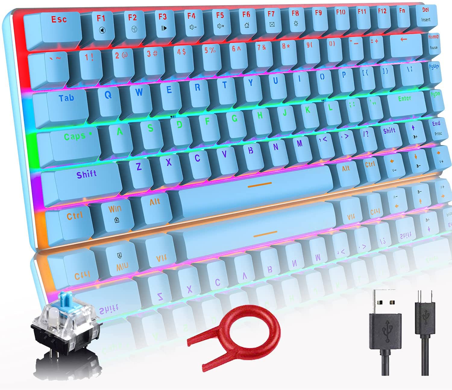 Photo 1 of LexonElec Gaming Mechanical Keyboard Wired USB Metal Mechanical Blue Switch Computer Gaming Keyboard with Rainbow LED Backlit for Computer Gamers(Blue)