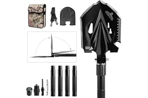 ZUNE LOTOO Tactical Shovel Survival Tool 18 in 1, Small Camping Folding Multitool Compact Entrenching Heavy Duty for Hiking B