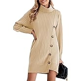 Pink Queen Women's Fall Winter Sweater Dress 2025 Loose Turtleneck Long Sleeve Cocktail Party Ribbed Knit Mini Dress Outfits