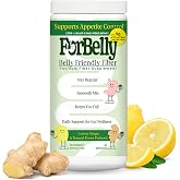 ForBelly Psyllium Husk Fiber Powder - Lemon Ginger Prebiotic Fiber Supplement Drink Mix, Smooth High-Mesh, Gentle Fizz, Gluten Free, No Grit, up to 60 Servings