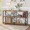 BON AUGURE Console Tables for Entryway, Industrial Sofa Table Behind Couch, 3 Tier Hallway Table for Foyer, Horizontal Bookshelf for Living Room (55 Inch, Vintage Oak)