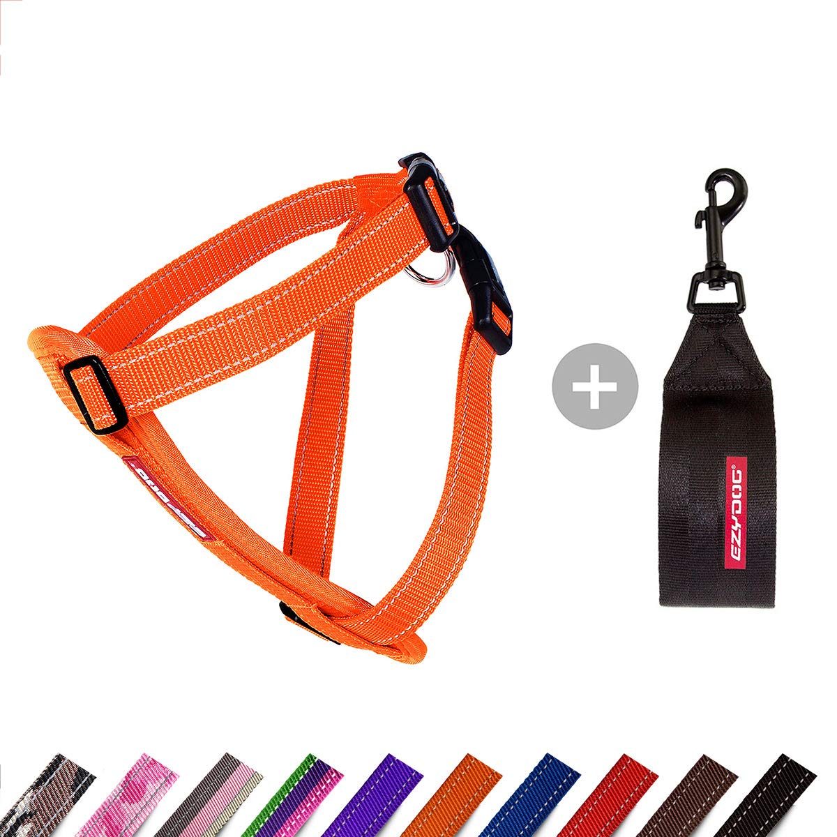 EzyDog Adjustable Chest Plate Harness - Step-In, No Pull Dog Harness, XX Small to XX Large Dogs - Reflective, Durable Soft Webbing, K9 Travel Vest with Car Restraint - Ideal for Active Pets - Orange โ image 1