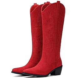 Pasuot Red Cowboy Boots for Women - Wide Calf
