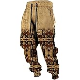 Mens Aztec Graphic Print Sweatpants Native American Pants Drawstring Waist Hip Hop Casual Joggers Pant
