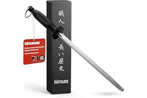 Kimura Professional Honing Steel, 12 inch Honing Rod, Carbon Steel Knife Sharpener, Magnetized Steel, Ergonomic & Balanced Po