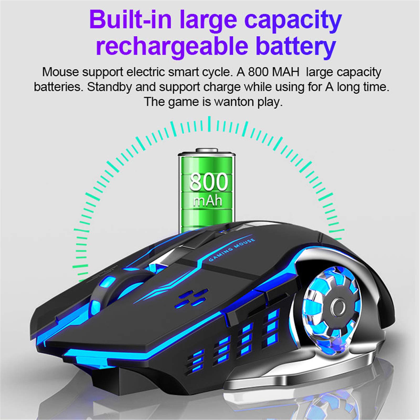 AULA SC100 Silent Wireless Gaming Mouse Rechargeable, with Side Buttons, LED Backlit, DPI Adjustable, 2.4G Wireless Optical Computer Mice Punk Cool Mouse for Games/Work (Black)