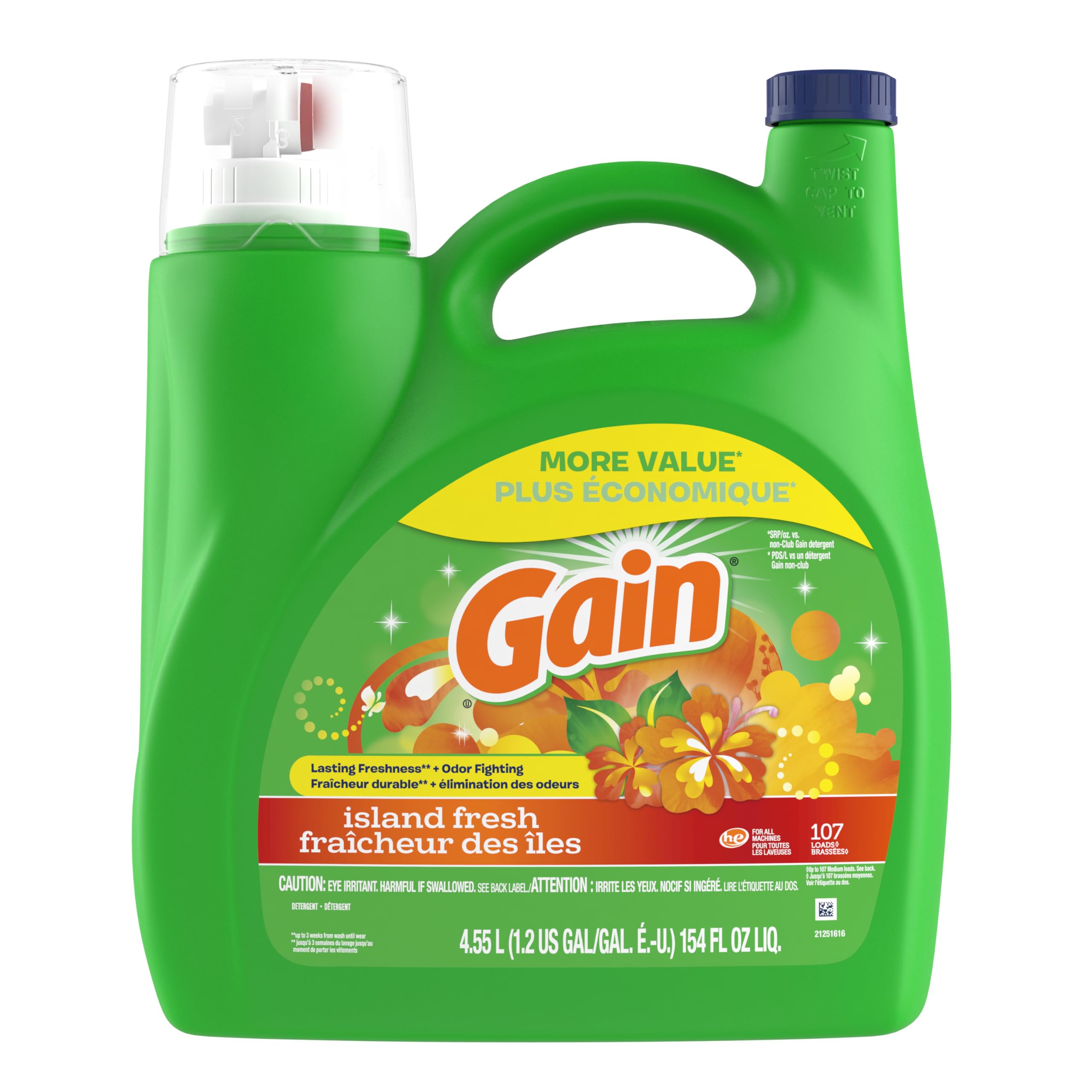 Gain Aroma Boost Liquid Laundry Detergent, Island Fresh Scent, 107 Loads, 154 fl oz, HE Compatible